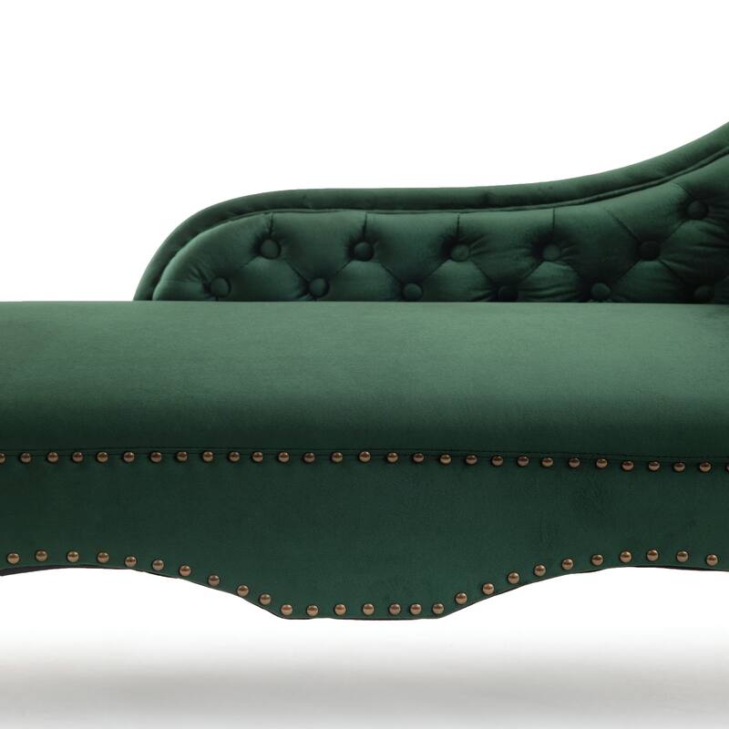 Christopher Knight Home - Bressi Modern Velvet Upholstered Chaise Lounge with Tufted Backrest, Nailhead Trim & Pillow
