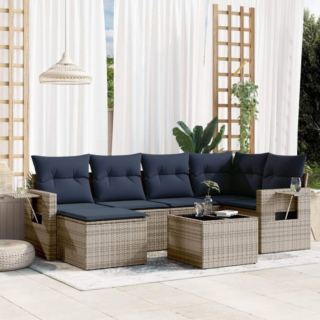 vidaXL Patio Sofa Set with Cushions Outdoor Conversation Furniture Poly Rattan - 24.4 x 24.4 x 27.2