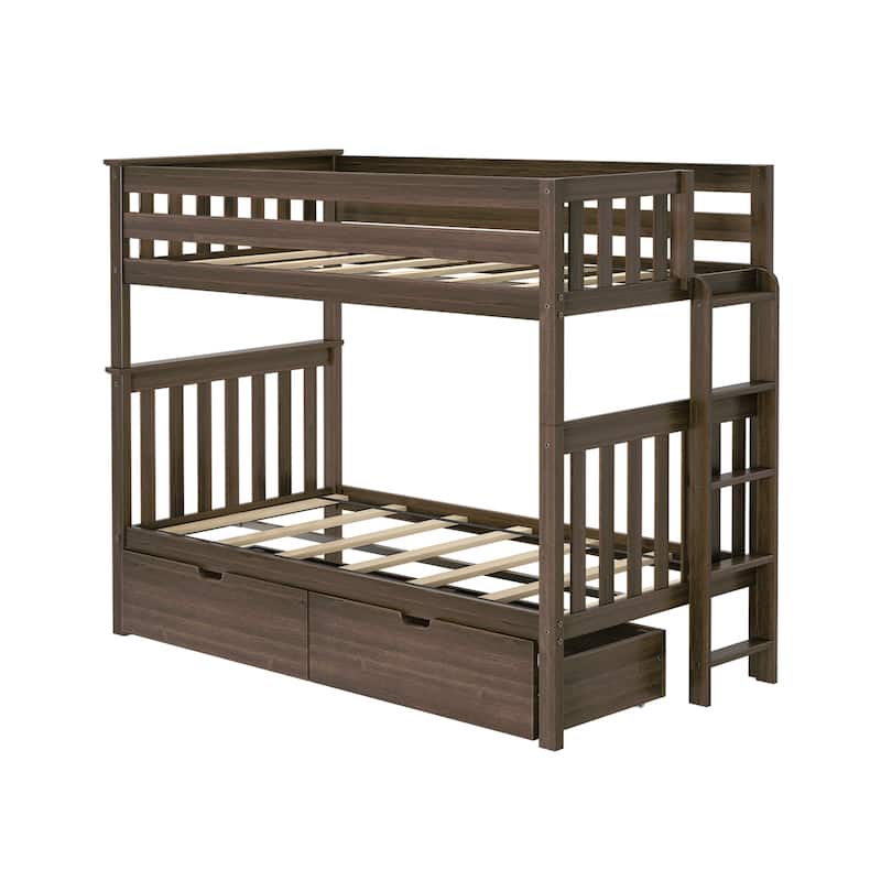 Max and Lily Twin over Twin Bunk Bed with Ladder and Storage Drawers