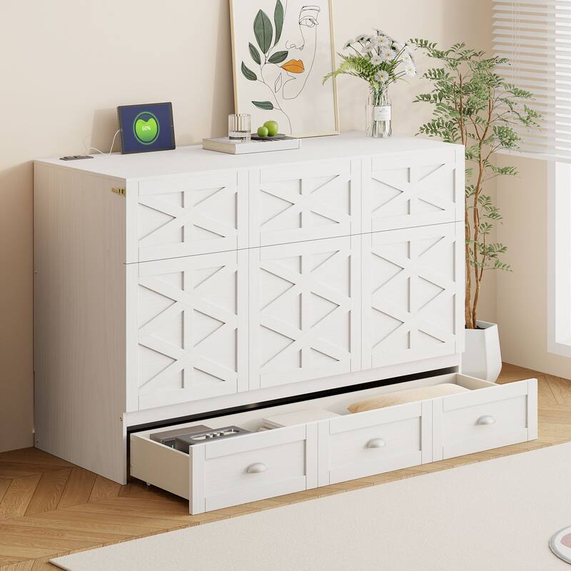 Foldable Murphy Bed with Large Drawers, USB Ports and Outlets