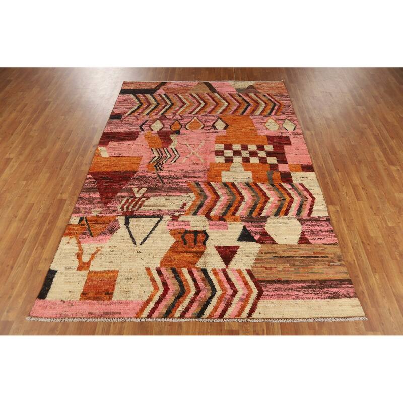 Abstract Geometric Moroccan Oriental Area Rug Handmade Wool Carpet - 6'6" x 9'9"