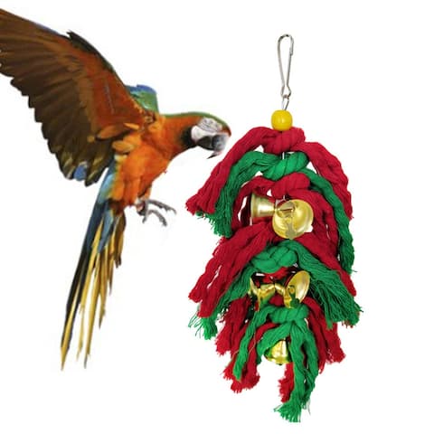 1/5Pcs Christmas Pet Bird Parrot Rattan Ball Cotton Rope Hanging Swing Chew Toy