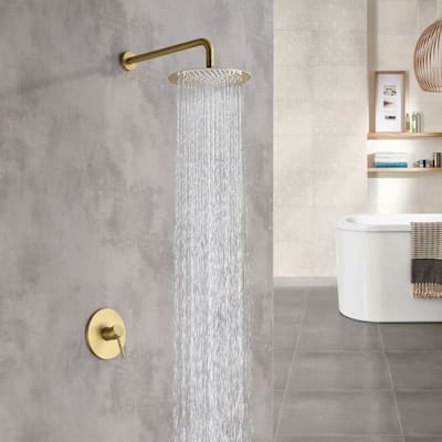 Wall Mounted Shower Faucet With Rough-in Valve Modern Complete Shower System Rainfall 10 Inch Round Shower Head Tirm Kit Set