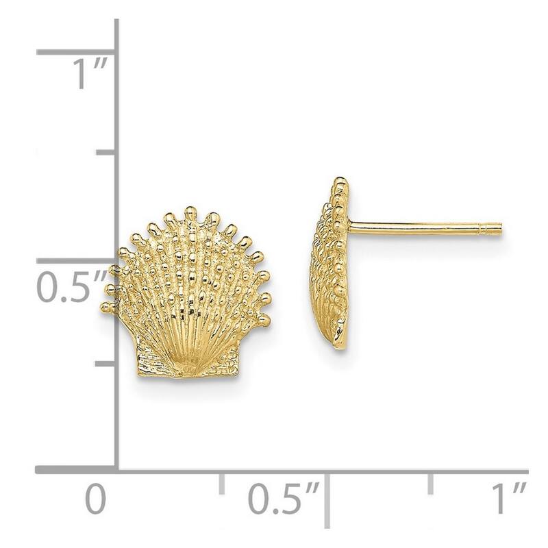 Curata 10k Yellow Gold Beaded Scallop Shell Post Earrings - 10.4x10.4mm