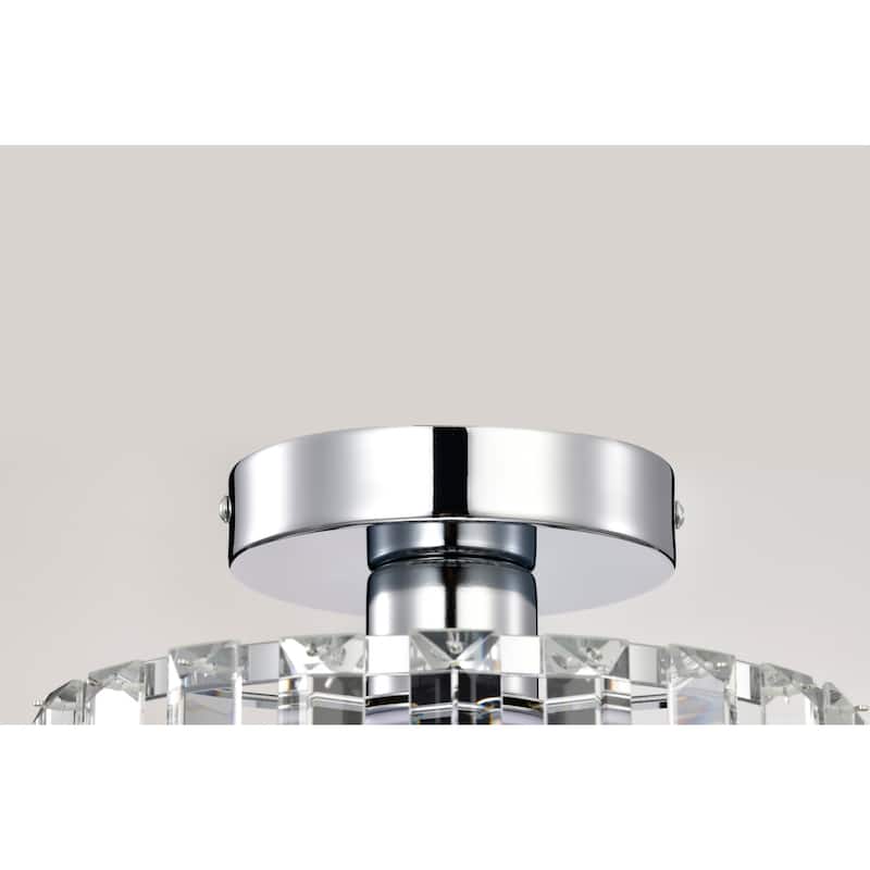 Karnah 9-inch Chrome Semi-Flushmount Ceiling Light with Crystal Prism Rods Drum Shade
