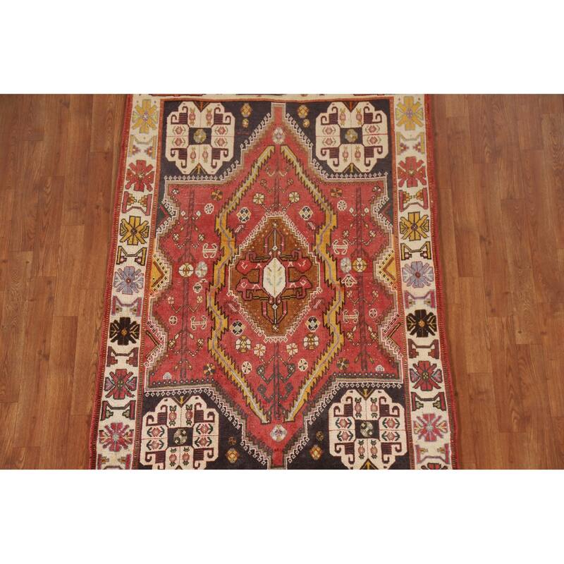 Vegetable Dye Shiraz Persian Antique Rug Hand-knotted Wool Carpet - 3'10"x 5'6"