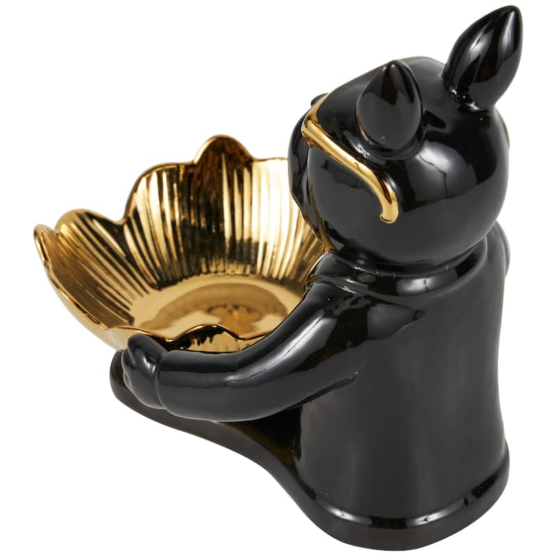 Black or White Ceramic Bulldog Sculpture with Gold Accents