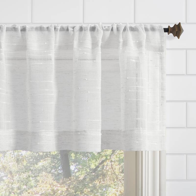 Clean Window Textured Slub Stripe Anti-Dust Linen Blend Sheer Cafe Curtain Valance