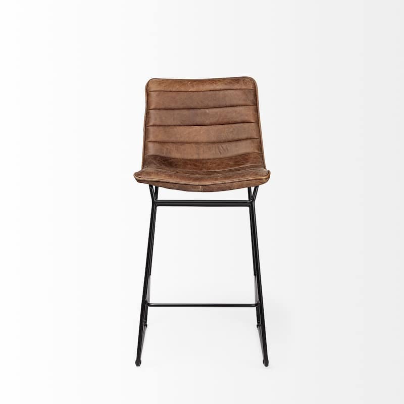 Meritt Brown Genuine Leather Seat with Black Metal Frame Counter Stool