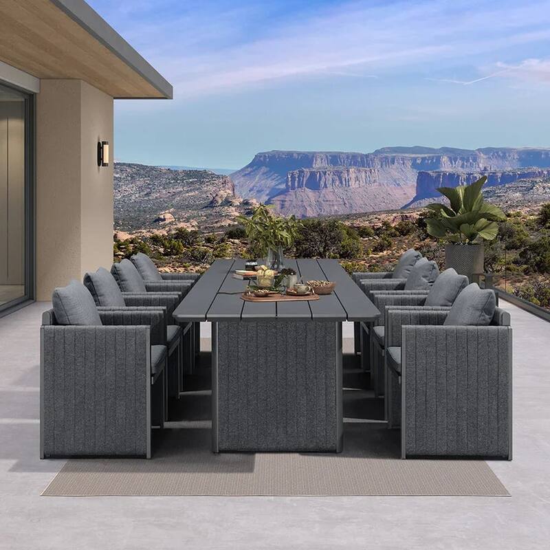 PURPLE LEAF Sanori Patio outdoor Dining Set Modern Large Weather-Resistant Aluminum for Garden Backyard Kitchen - 9-Piece Rectangle(long table)