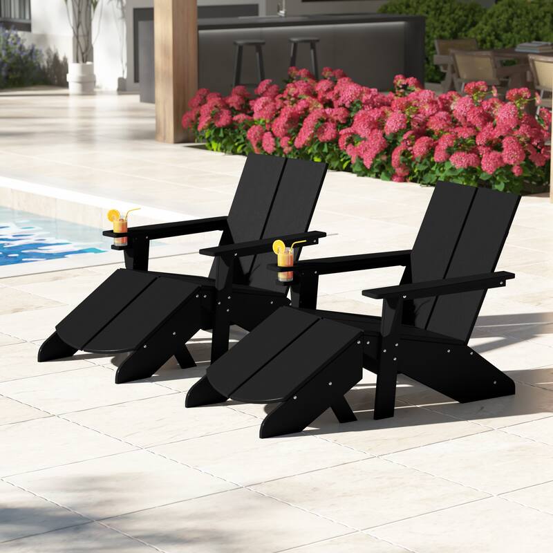 Coastin Modern Poly Adirondack Chair With Ottoman (Set of 2)