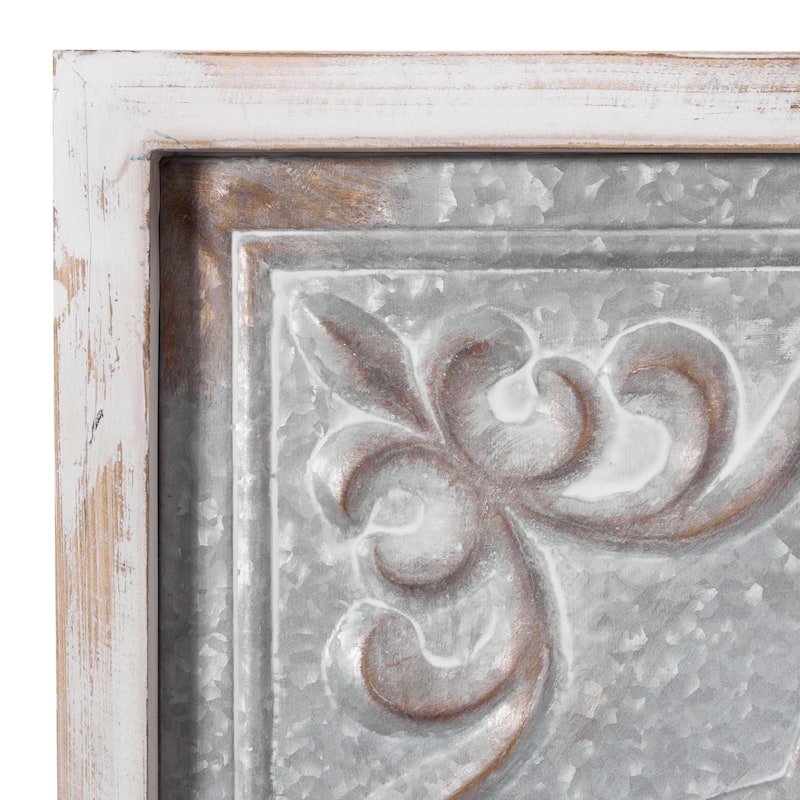 Metal Scroll Cutout Wall Decor with Brown Wood Accents - Gray - Roche River Decor
