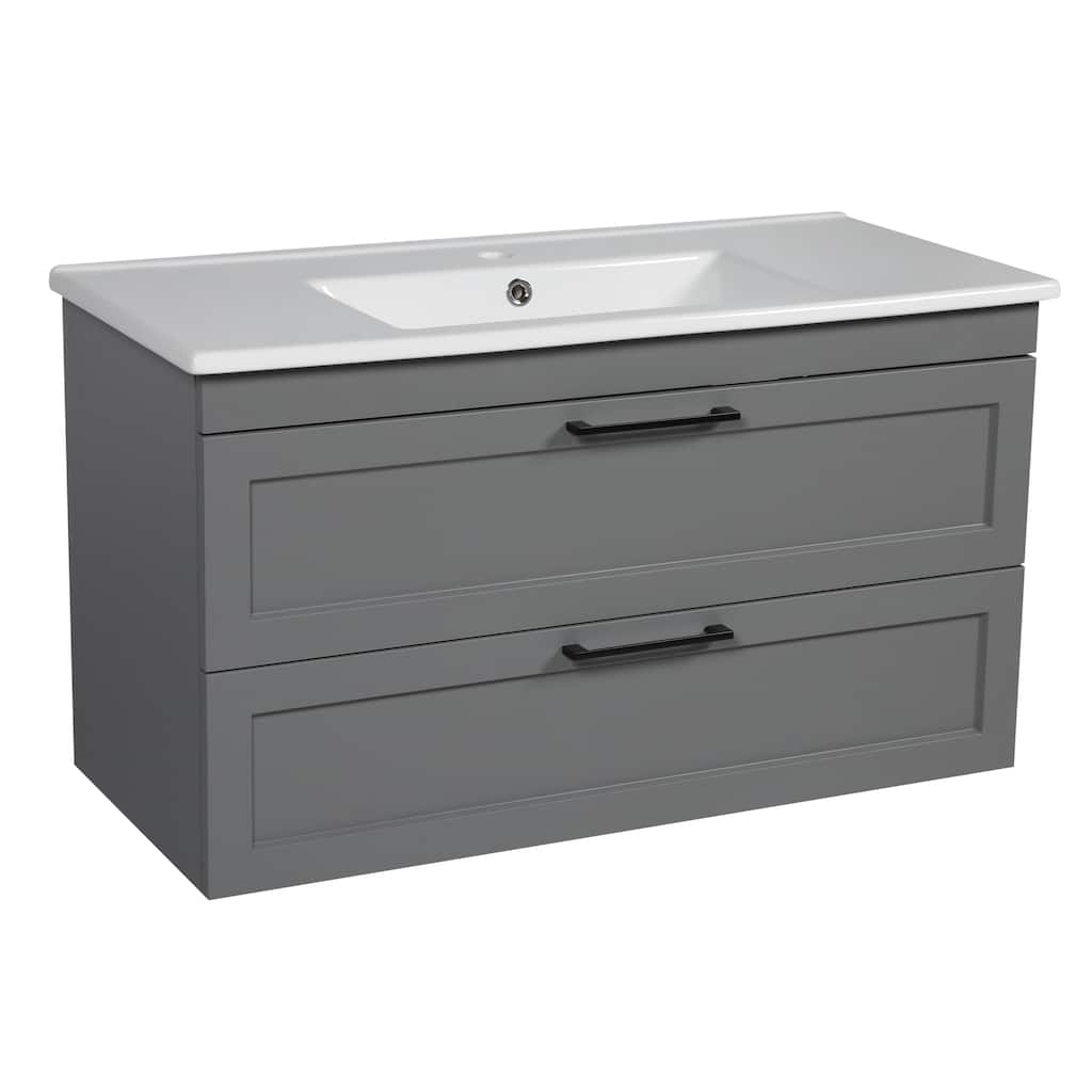 Modern Wall-Mounted Bathroom Vanity with Washbasin Palm Beach Gray Matte Non-Toxic MDF-26"-Diamond 24"