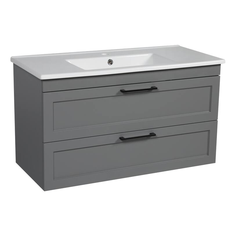 Modern Wall-Mounted Bathroom Vanity with Washbasin Palm Beach Gray Matte Non-Toxic MDF-26"-Diamond 32" - Grey - 46" (34+12) - Matte