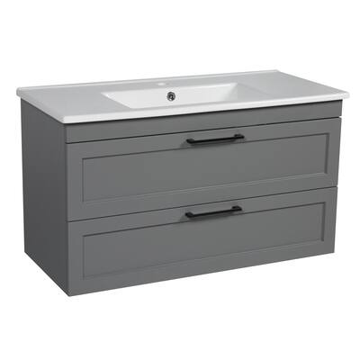 Modern Wall-Mounted Bathroom Vanity with Washbasin Palm Beach Gray Matte Non-Toxic MDF-26"-Omega R-line 24"