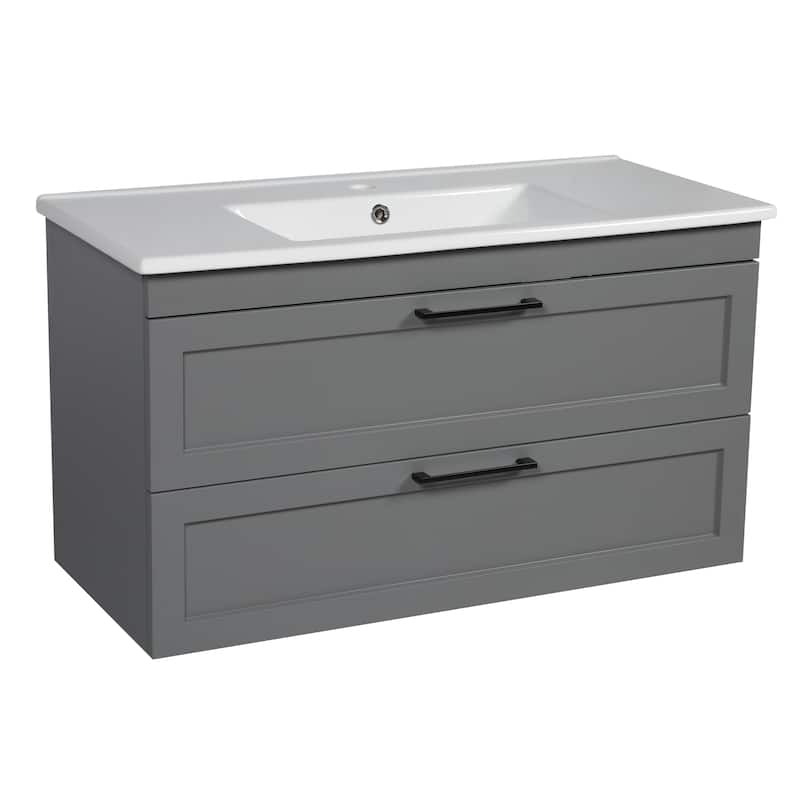 Modern Wall-Mounted Bathroom Vanity with Washbasin Palm Beach Gray Matte Non-Toxic MDF-26"-Simple 32" - Grey - 42" (30+12) - Matte