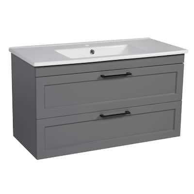 Modern Wall-Mounted Bathroom Vanity with Washbasin Palm Beach Gray Matte Non-Toxic MDF-26"-Simple 32"