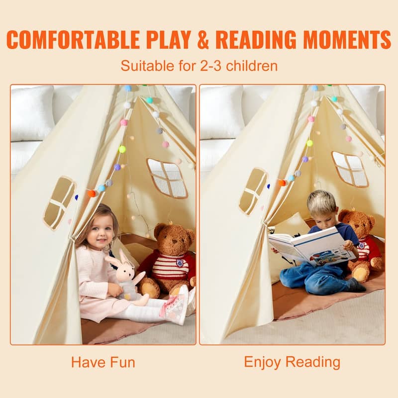 Kids Play Tent with Mat and Lamp Indoor Outdoor Tent for Toddlers - 46.5 x 46.5 x 56.3 in