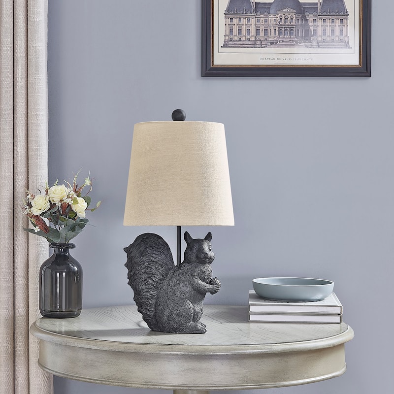 19"H Black Resin Squirrel Table Lamp With Shade - 10" x 10" x 19"