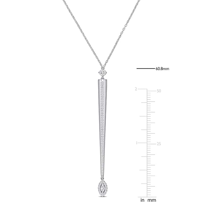 Miadora 14k White Gold 3/8ct TDW Marquise & Round-cut Diamond Lariat Drop Necklace