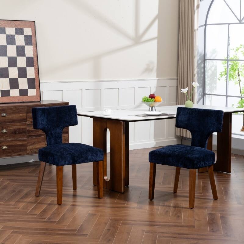 Mid Century Modern Dining Chairs Set of 2, Farmhouse Linen Fabric Upholstered Accent Chair - Blue