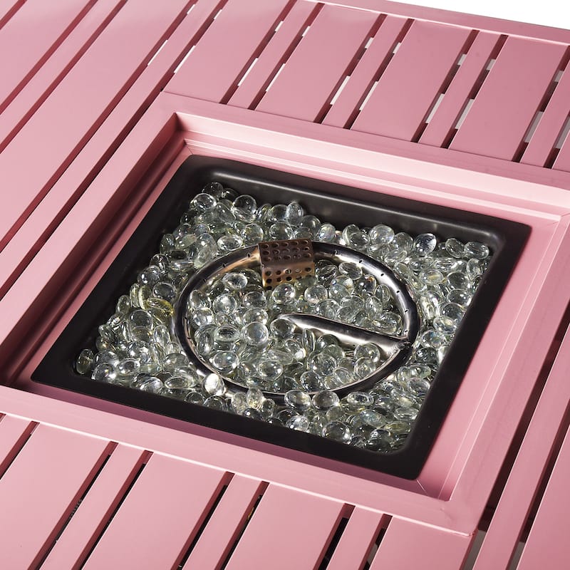 Square 32 in. x 32 in. Aluminum Propane Fire Pit Table with Glass Beads, Two Covers, Lid, 37,000 BTUs - N/A