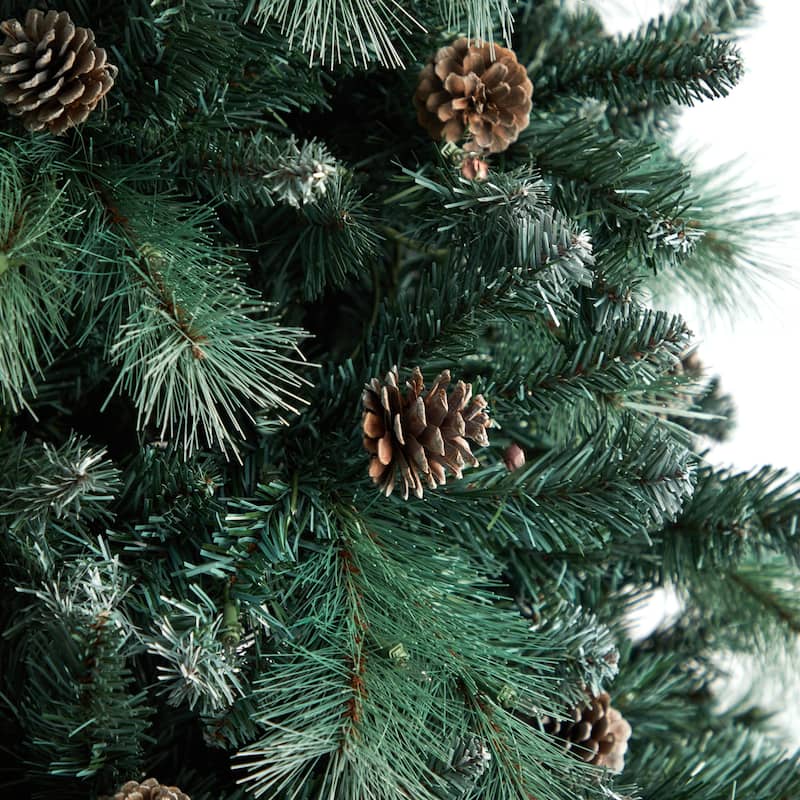9ft. Frosted Tip Pine Artificial Christmas Tree with 700 Clear Lights, Pine Cones & 1512 Branches - Stunning X-Mas Display