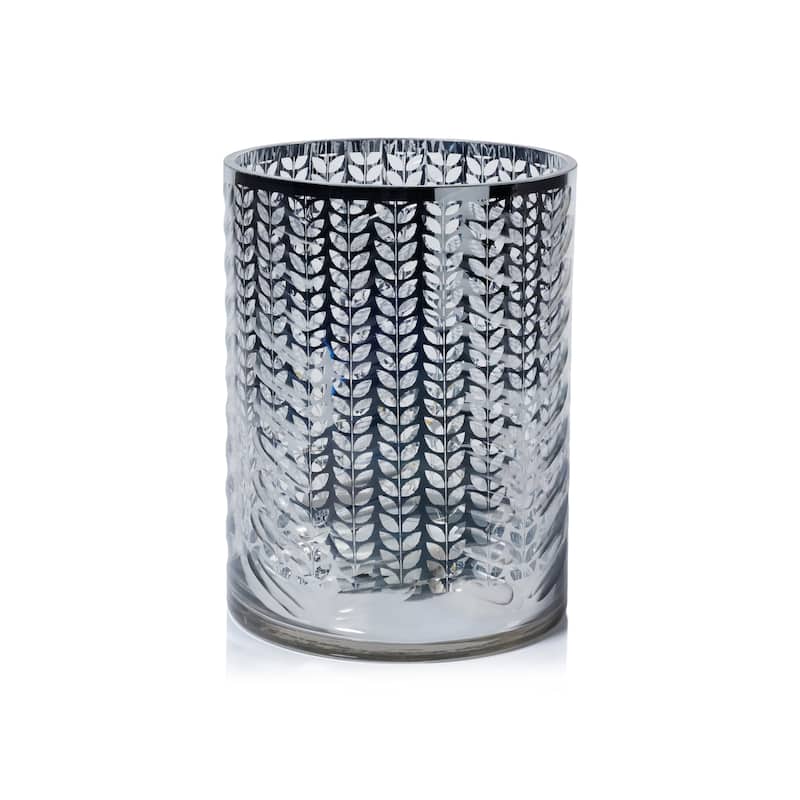 Laser-Etched Metallic Glass Hurricane Candle Holder - Silver - 9.5"