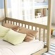 preview thumbnail 7 of 7, Minimalistic Style Full Size Wooden Canopy Frame Floor Bed with Fence and Guardrails, Natural
