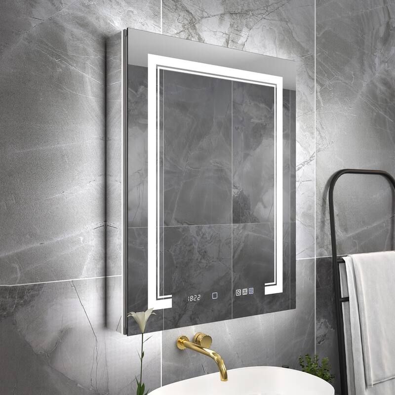 Modland Recessed Smart Mirror Cabinet 24-48x32" with Lights, Anti-Fog, Outlet & Magnifier - Adjustable Shelves