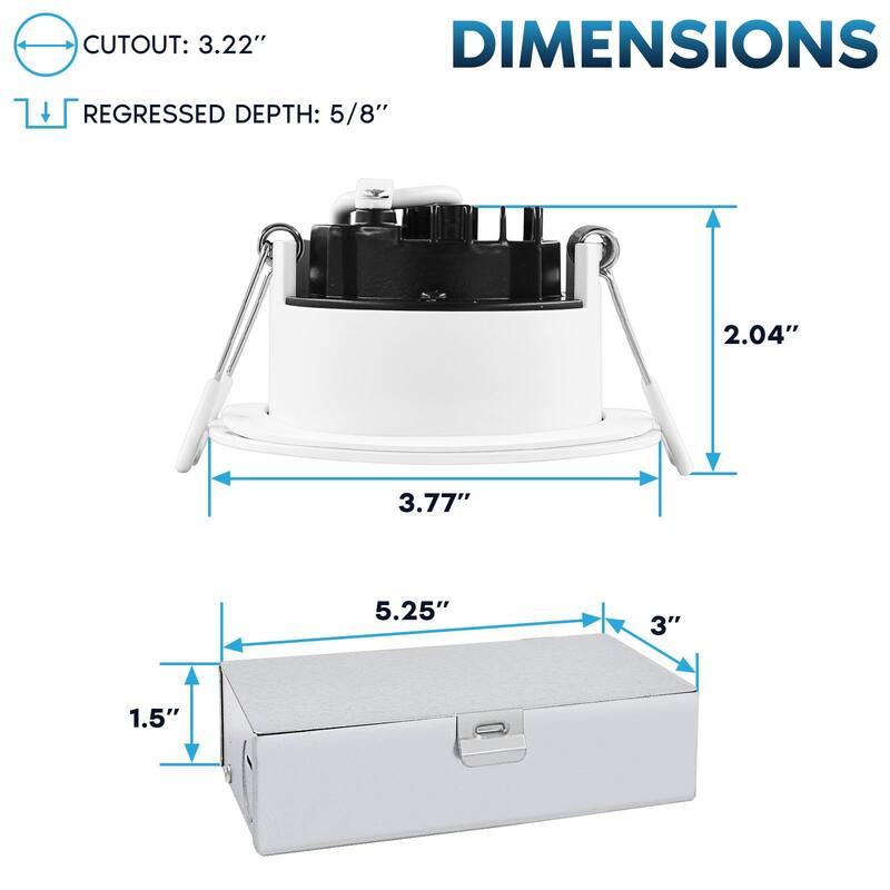 Luxrite 3" LED Recessed Ceiling Light J-Box 10W 5 Color Selectable 800LM Dimmable Wet Rated IC Rated ETL 6 Pack - 6 Pack