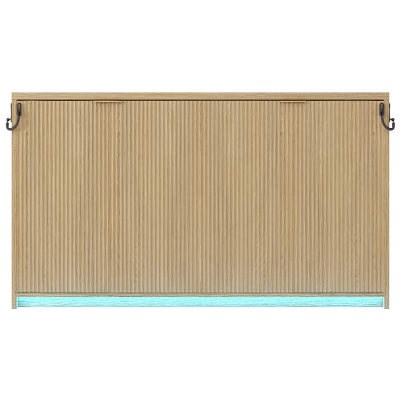 Twin XL Murphy Bed with LED Light Foldable Design into Cabinet, Space Saving and Natural Finish