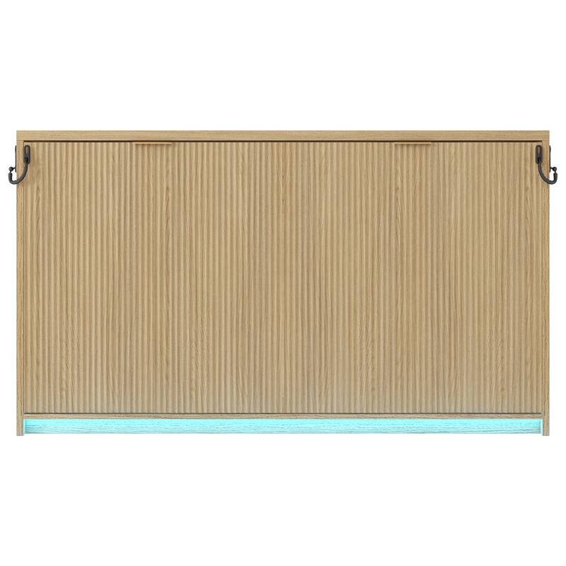 Twin XL Size Murphy Bed Cabinet with LED Light, Solid Wood Murphy Cabinet Bed, Metal Wall Bed Frame, No Box Spring Needed