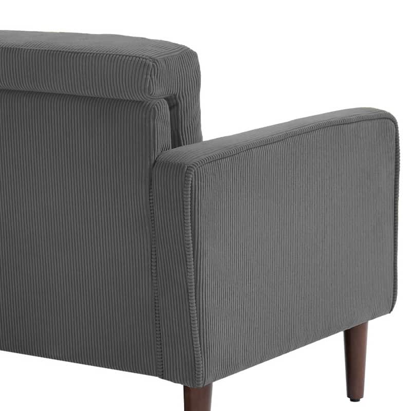 Modern Corduroy Upholstered Loveseat with Bolster Pillows and Wood Legs