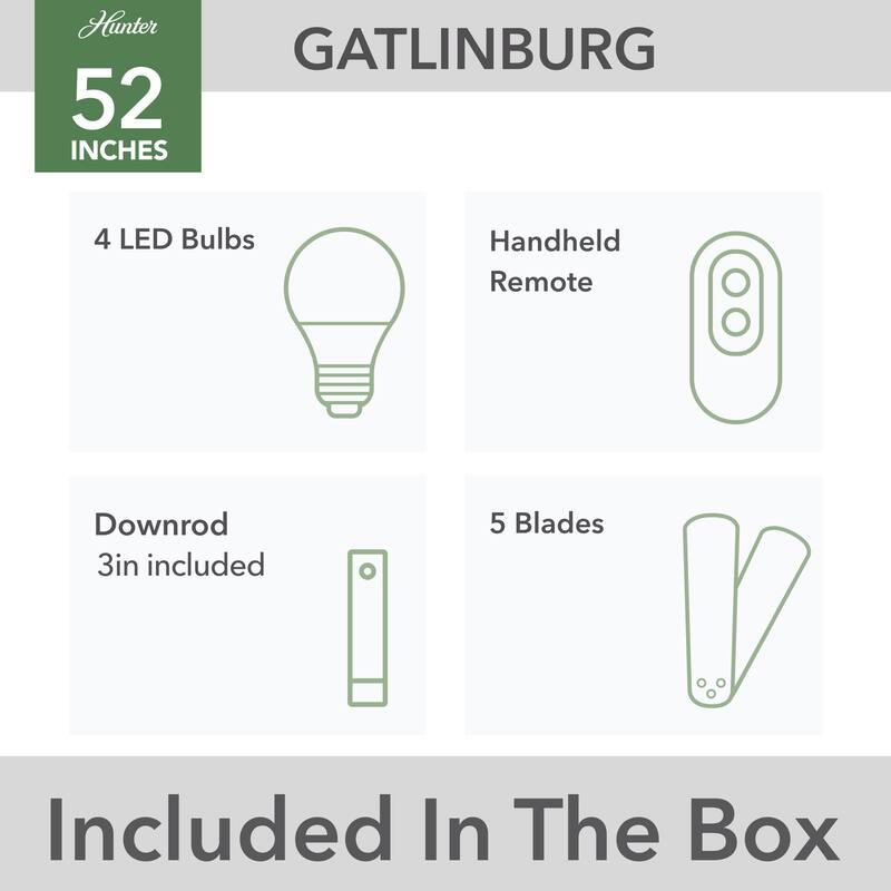 Hunter Gatlinburg Ceiling Fan w/ LED Light Kit, Handheld Remote - Transitional- EASY INSTALLATION