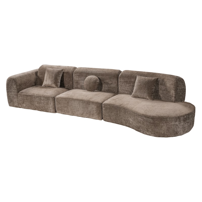 Christopher Knight Home - Curved 140" Upholstered Sectional Sofa with High-Density Fully Compressed Sponge and Chaise Lounge