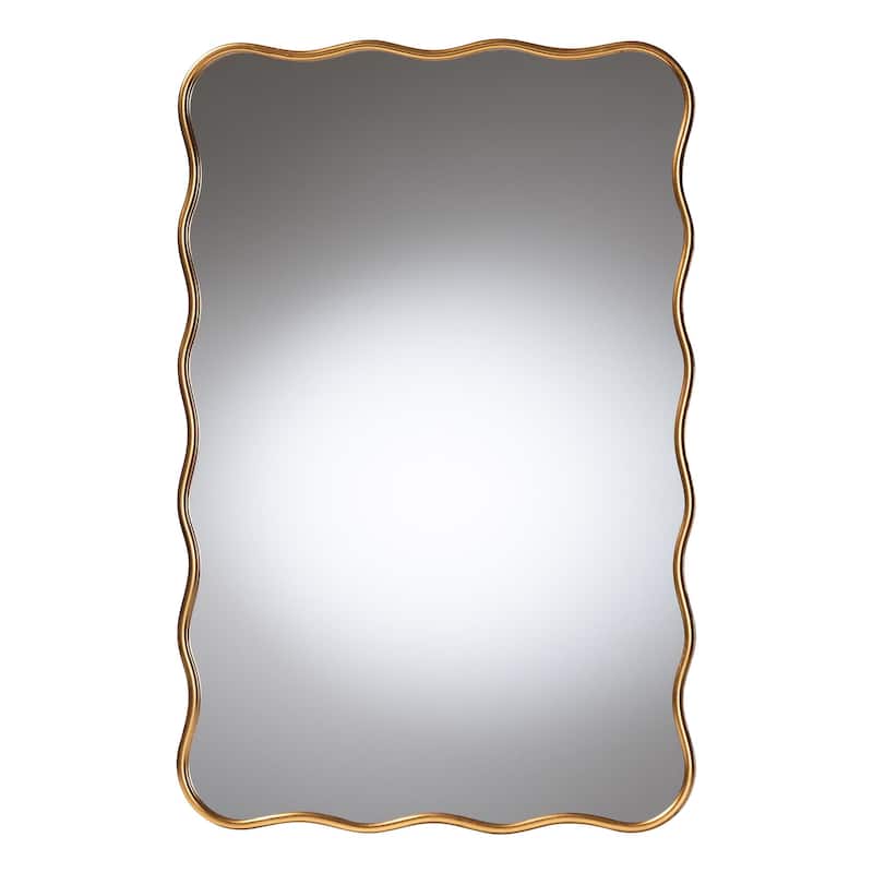 Cassara Gold Scalloped Rectangular Wall Mirror - Stylish Curved Edge Decorative Accent for Living Room, Bedroom, or Entryway - Antique Gold