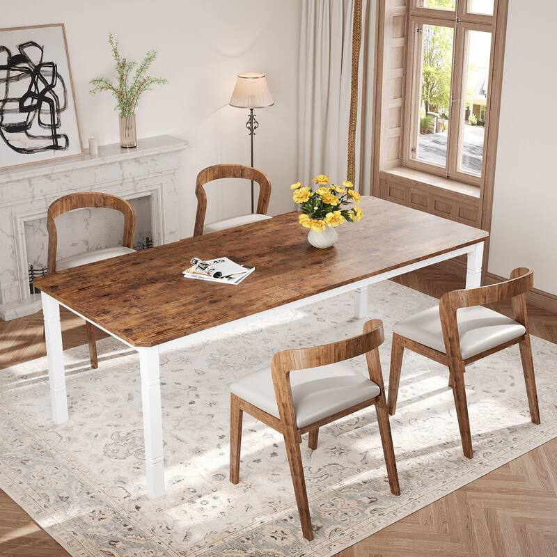 78.7" Farmhouse Dining Table for 6–8, Rustic Wood Table with Metal Frame & Chamfered Corners for Dining Room