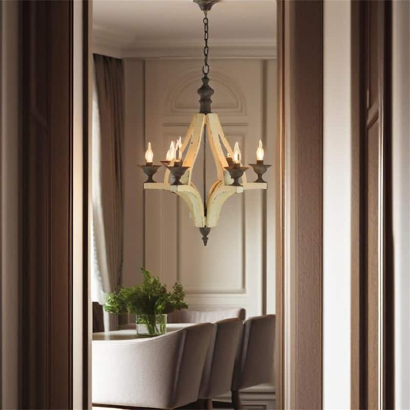 6 - Light Wood Chandelier - Cream