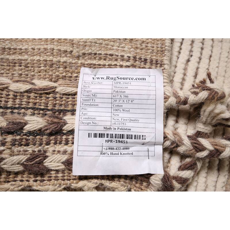 All-Over Striped Moroccan Large Area Rug Hand-Knotted Wool Carpet - 12'8"x 20'3"