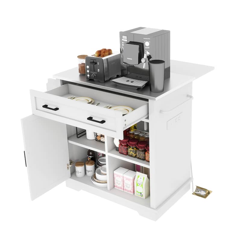 Moasis 42" Kitchen Island on Wheels with Stainless Steel Top & Drop Leaf