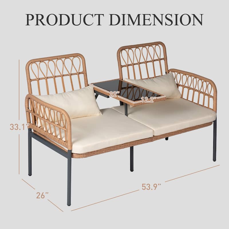 Outdoor Woven Rattan Loveseat Conversation Furniture Set with Cushions