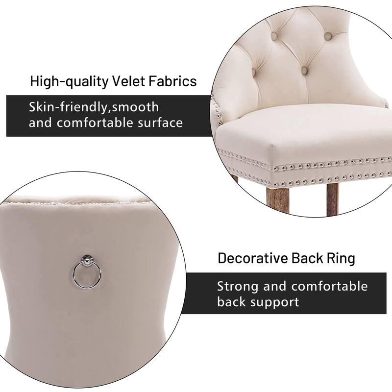 Set of 2 Modern Glam Velvet Dining Chairs - Armless TuftedAccent Side Chairs with Nailhead Trim & Ring Handle