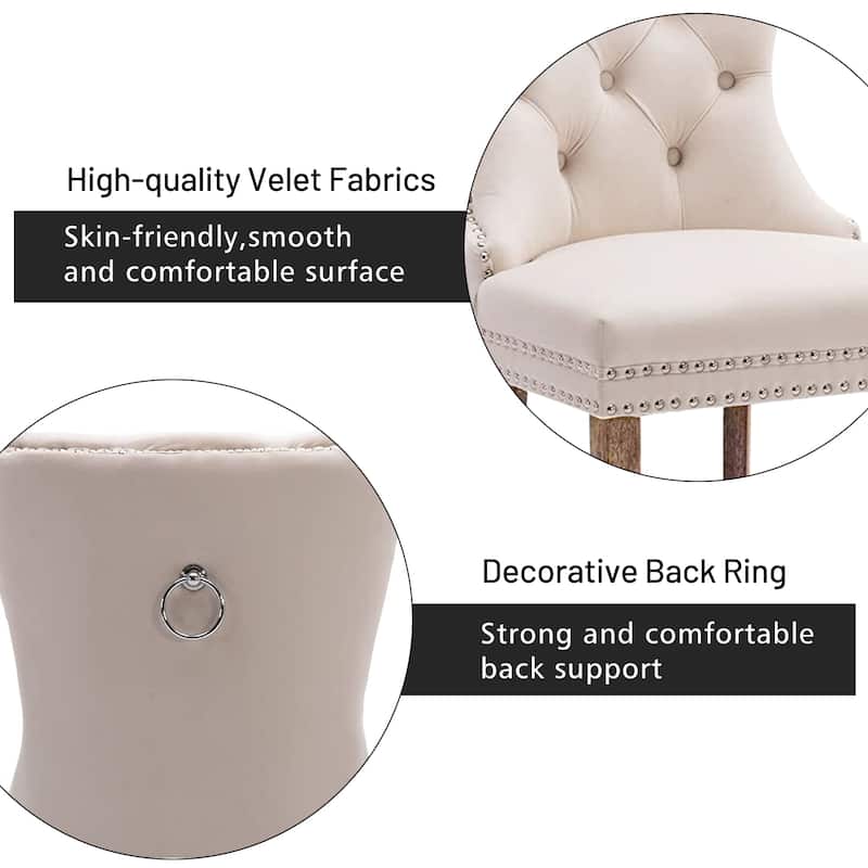 Set of 2 Modern Velvet Dining Chairs – Upholstered Side Chairs with Nailhead Trim and Solid Wood Legs for Kitchen & Dining Room