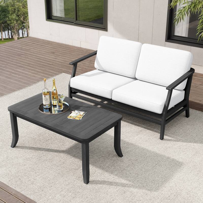 Teak Outdoor Patio Loveseat and Coffee Table Set (2-Piece)