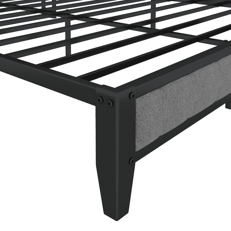 Light Gray Queen Size American Design Metal Platform Bed with Charging Station and Upholstered Headboard