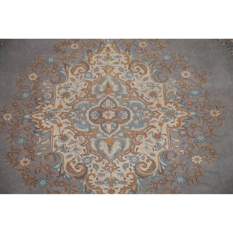 Hand Knotted Oriental 100% Wool Carpet Traditional Medallion Greys & Charcoal Tabriz Area Rug - 12' 8'' X 9' 6''