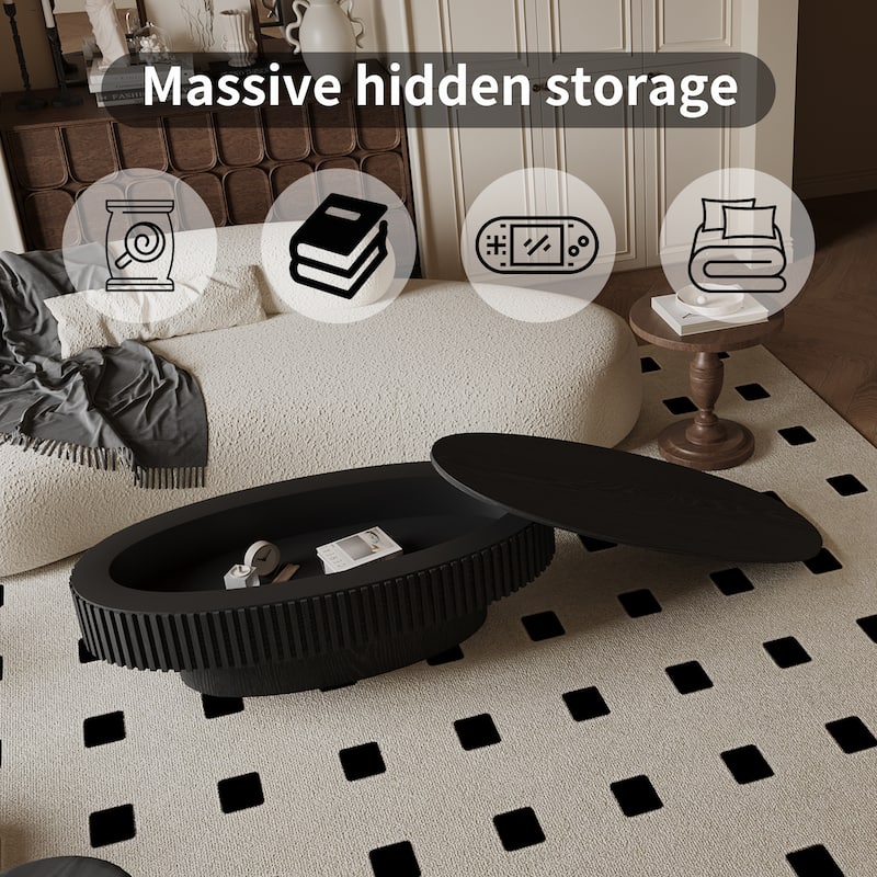 Modern Solid Wood Veneered Round/Oval Coffee Tea Table with Storage
