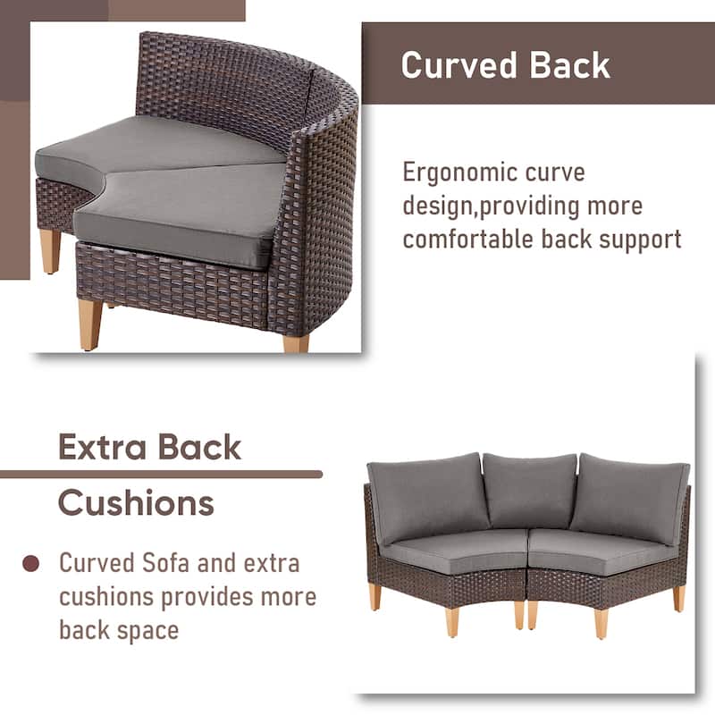 Patio Curved Outdoor Sofa with Ottoman