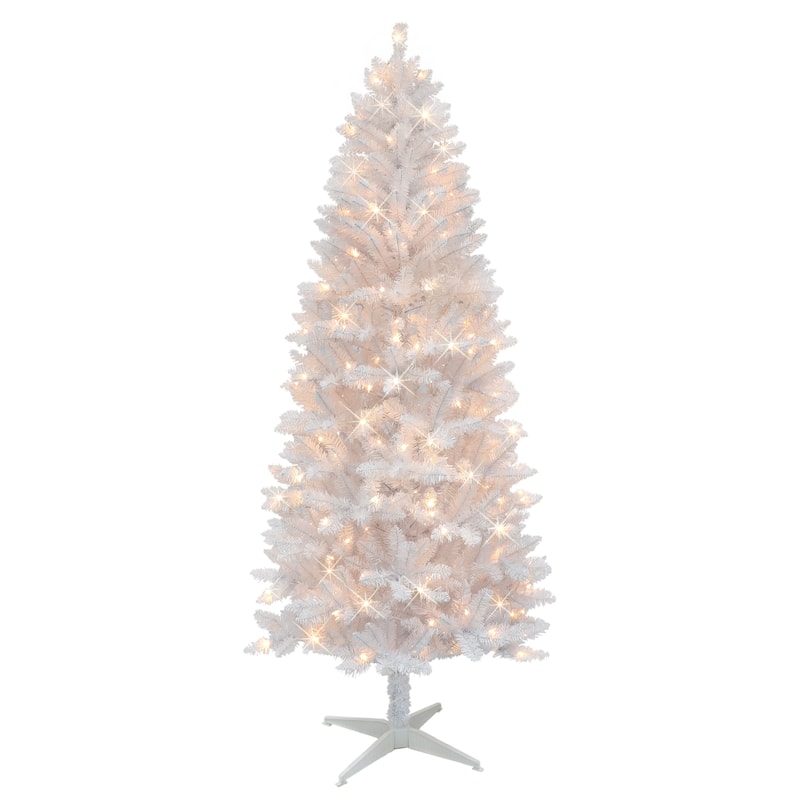 Puleo International 6 ft. Pre-Lit White Carson Artificial Pine Tree - White